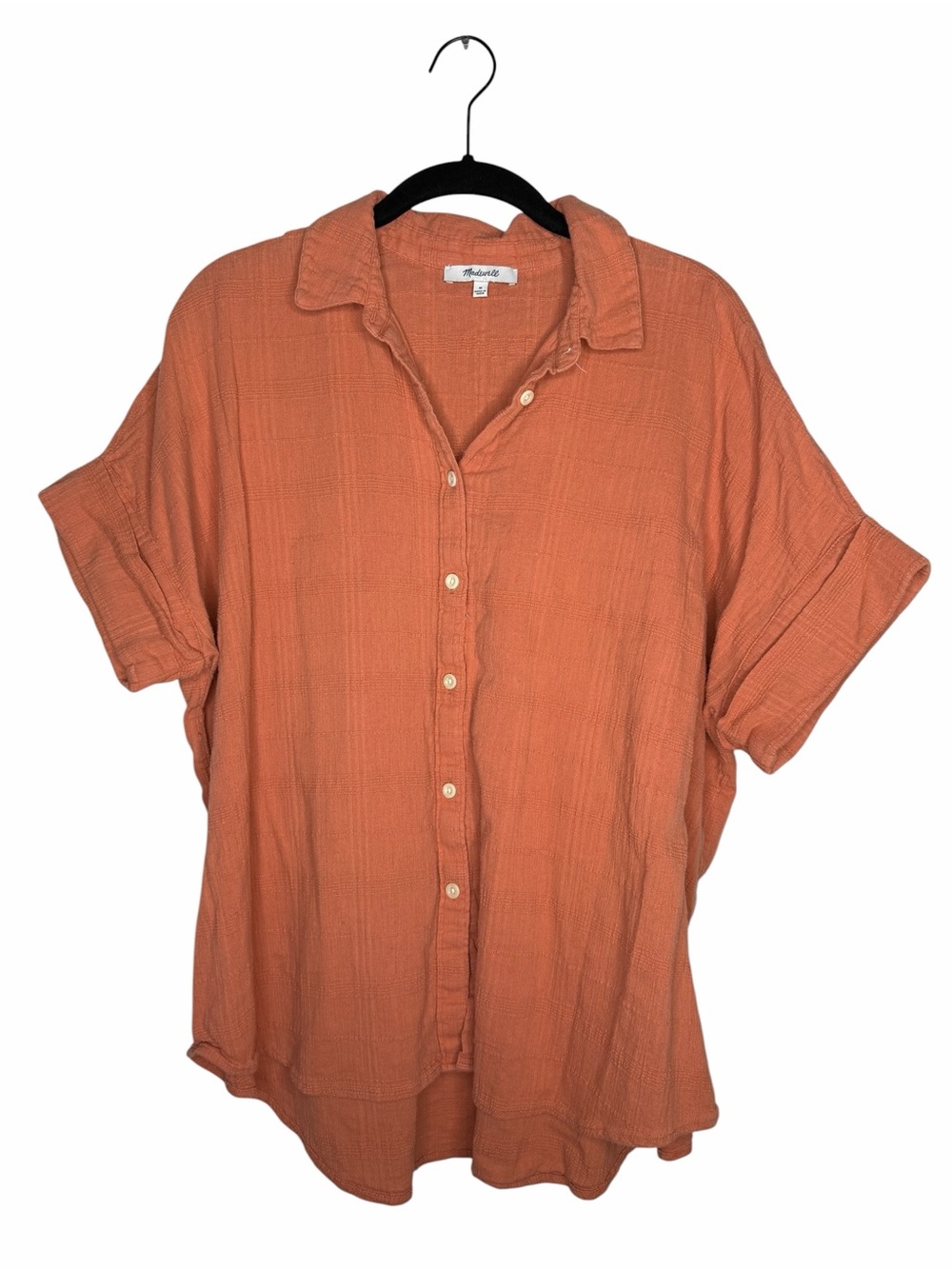 MADEWELL / orange Courier Pintuck-back Shirt Textured Windowpane Oversized / M